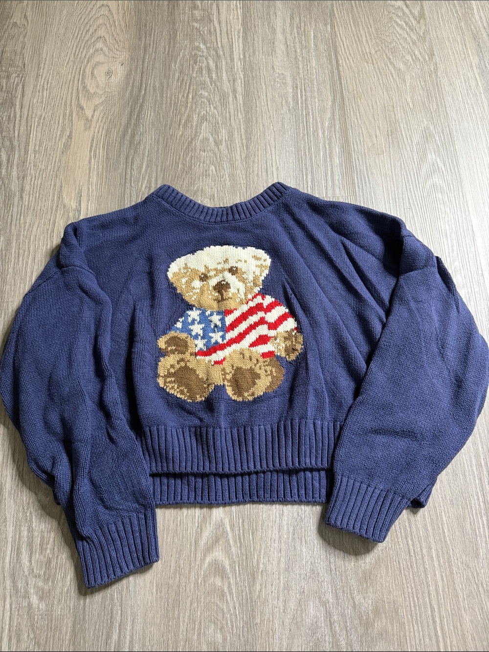 Navy Crewneck Teddy Bear Intarsia Sweater